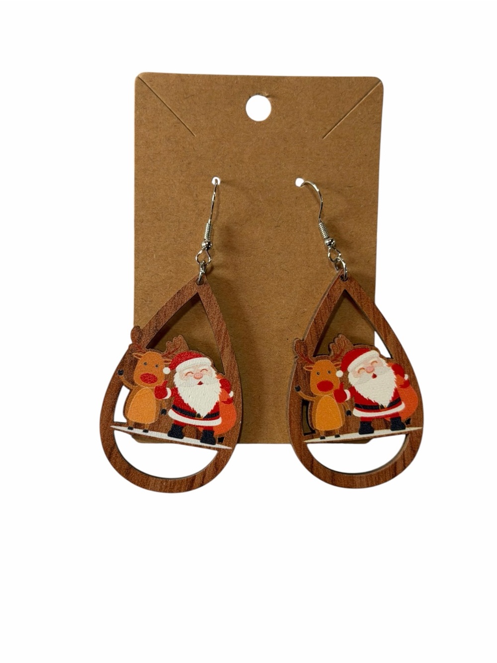 Brown Santa & Reindeer Teardrop Earrings - Holiday Charm